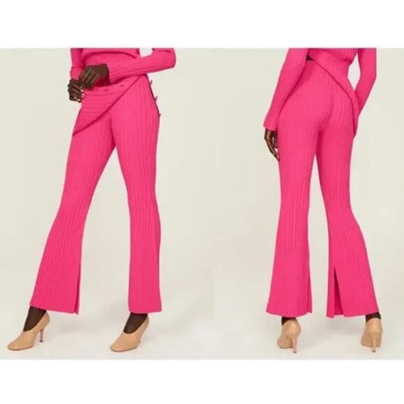 Adam Lippes Collective Pants Ribbed Knit High Waisted Pull On Bootcut Pink M - Picture 1 of 7